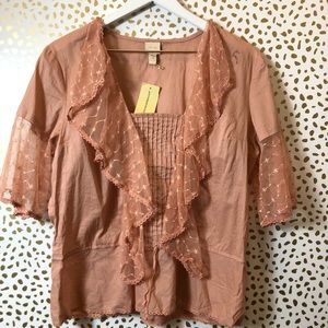 ANTHROPOLOGIE pink lace ruffle top SIZE 10